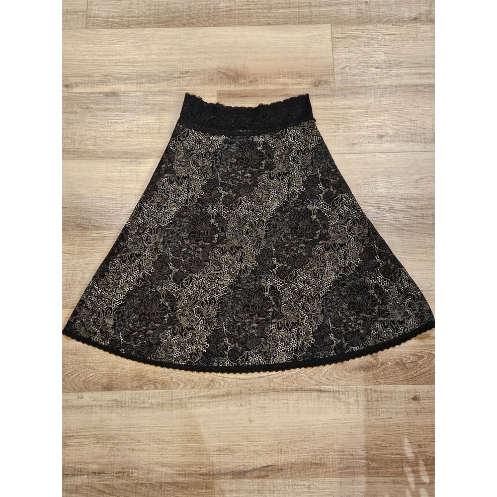 CAbi Skirt Womens Small Black Brown Floral Lace A-Line Stretch Lined USA 639
